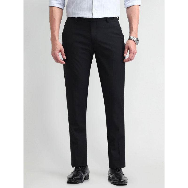 Arrow Solid Black Polyester Trouser (30)