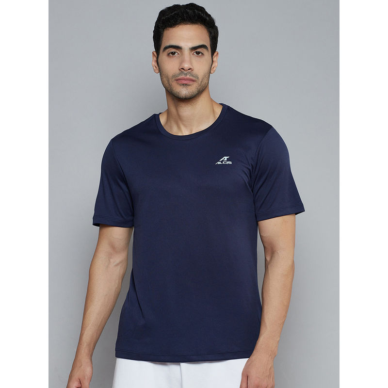 Alcis Men Navy Blue Solid Slim Fit T-shirt (L)