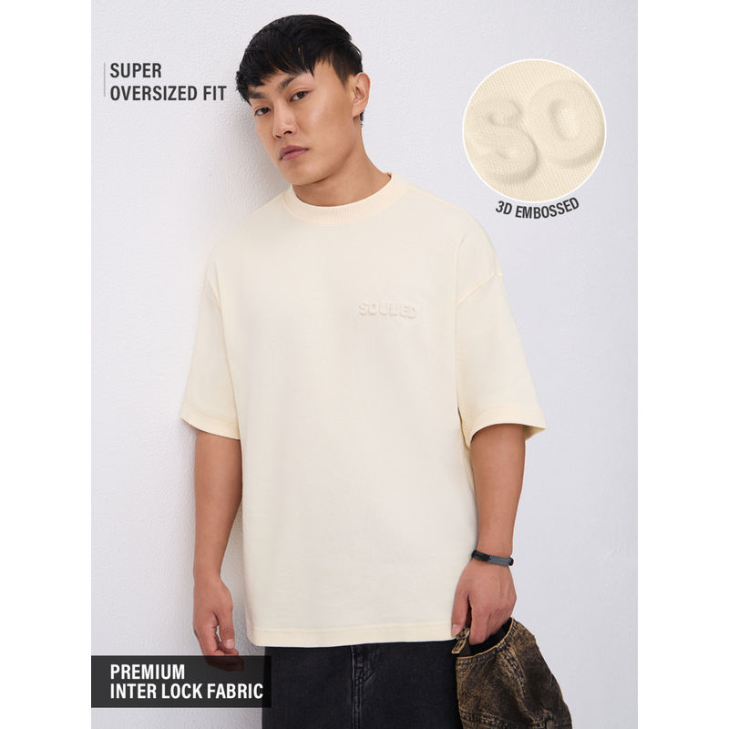 The Souled Store Men Cream Super-Oversized Caffeine Men Super T-Shirt (XL)