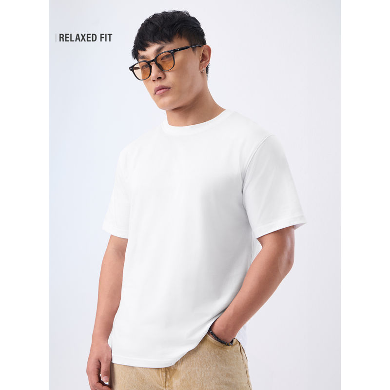 The Souled Store Men White Solids: White Men Relaxed Fit T-Shirt (L)