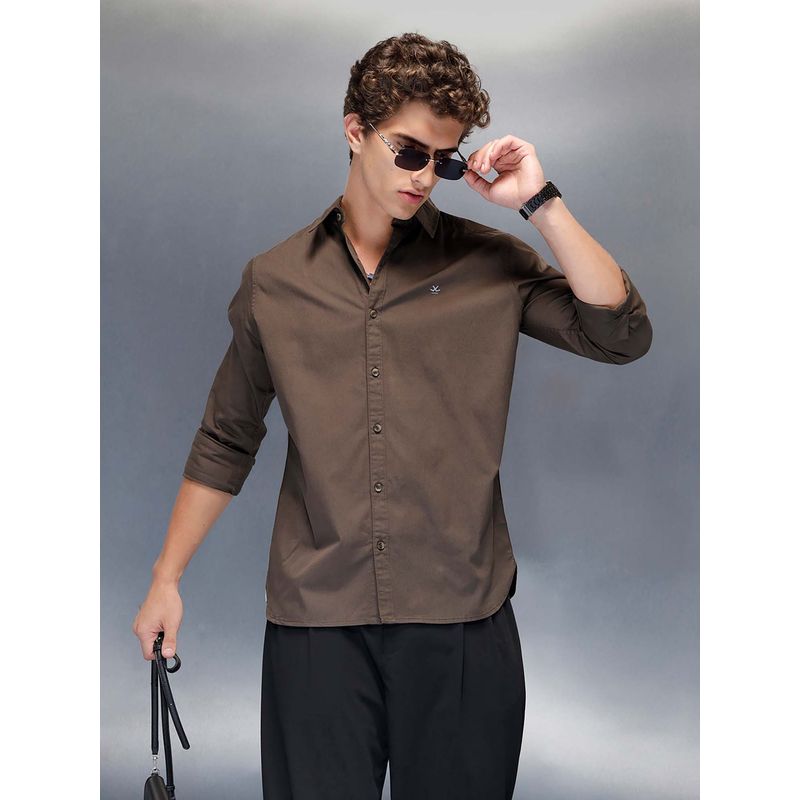 WROGN Men's Casual Slim Fit Shirt - Brown (M)