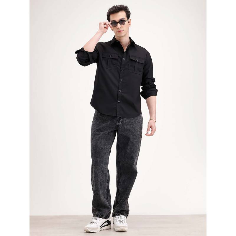 WROGN Comfort Fit Double Pocket Shirt - Black (XL) - Image 1