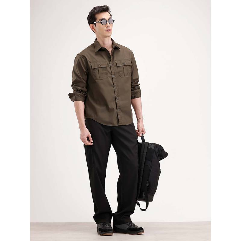 WROGN Comfort Fit Double Pocket Shirt - Olive (L)