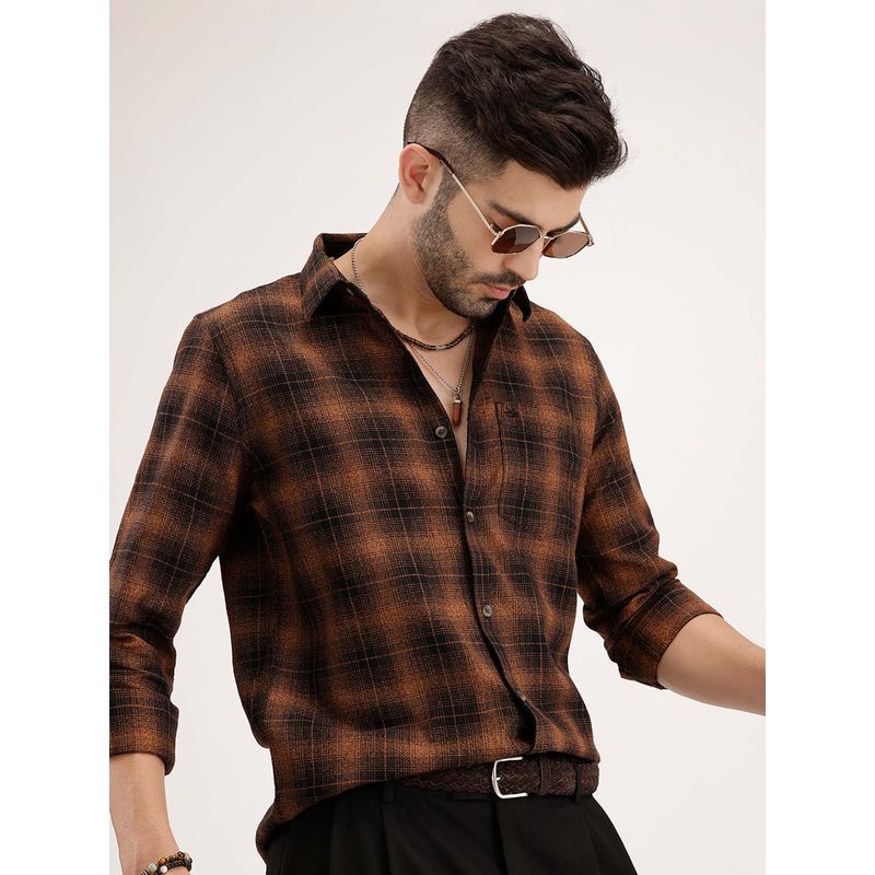 WROGN Classic Slim Fit Checkered Shirt - Brown (M)