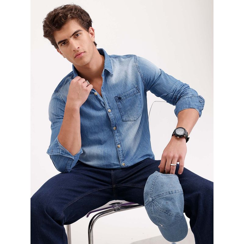 WROGN Slim Fit Faded Denim Shirt - Blue (L)