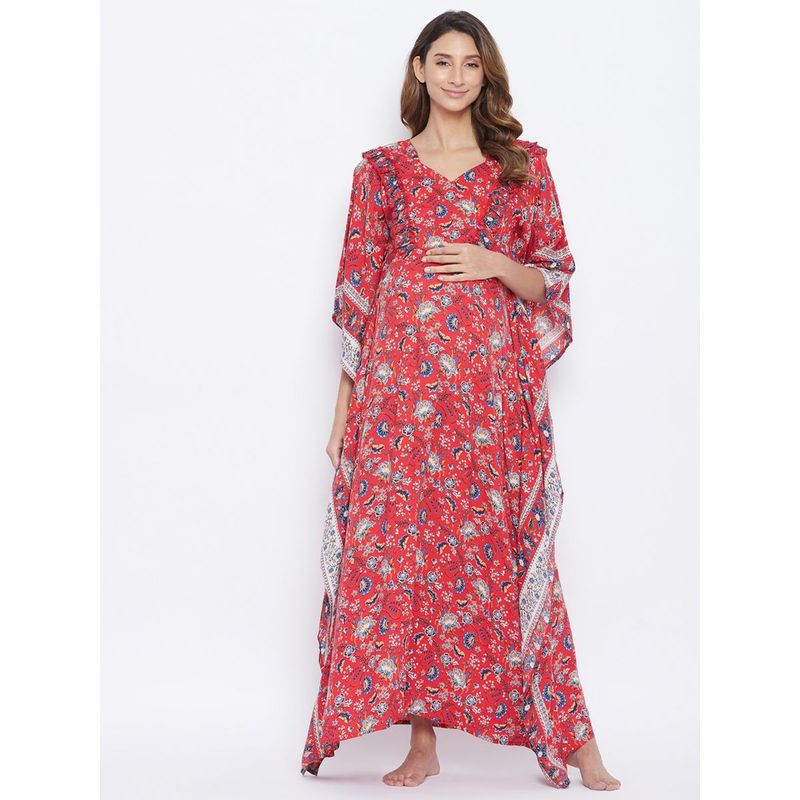 The Kaftan Company Floral Paisley Maternity Nightdress - Red (S)