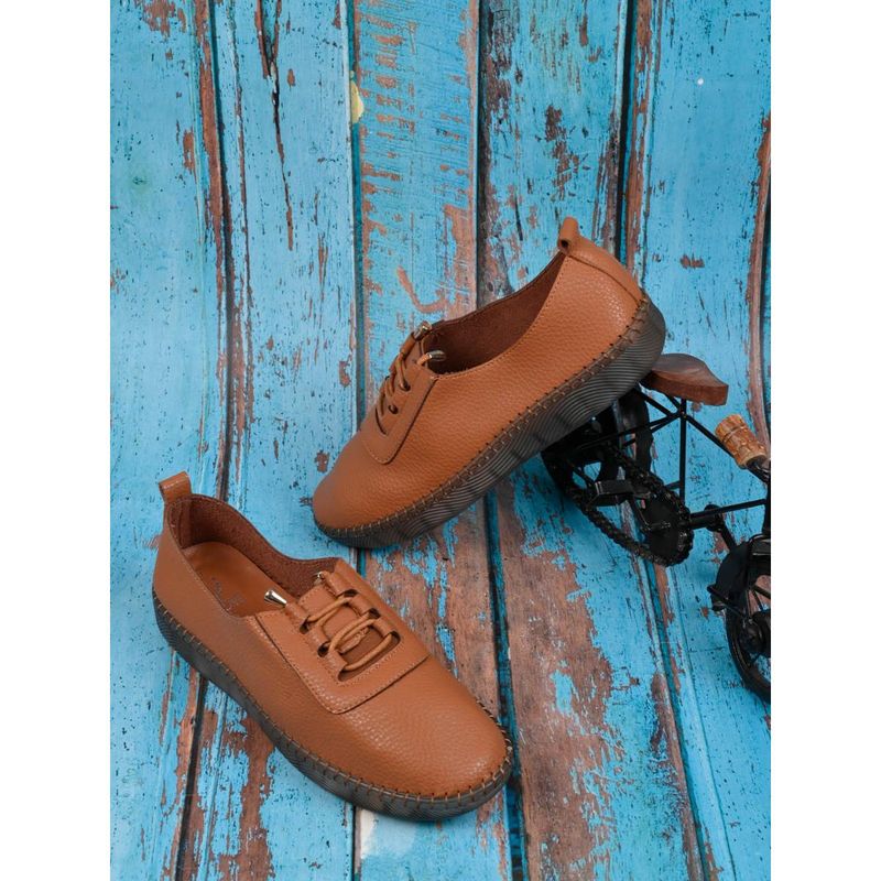 Jove Women Camel Textured Loafers Brown (EURO 36)