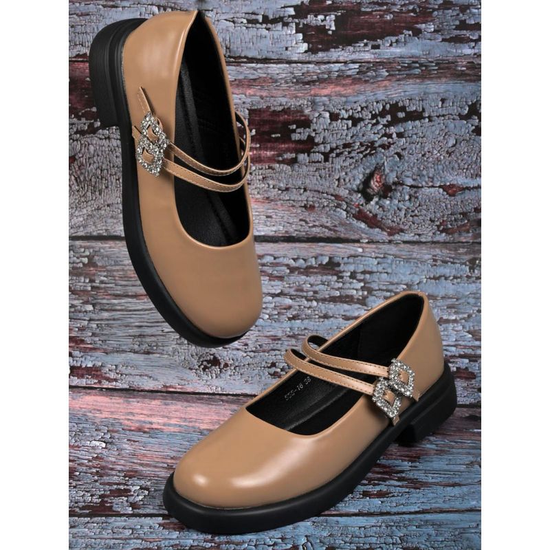 Jove Women Khaki Solid Mary Jane Ballerinas Khaki (EURO 36)