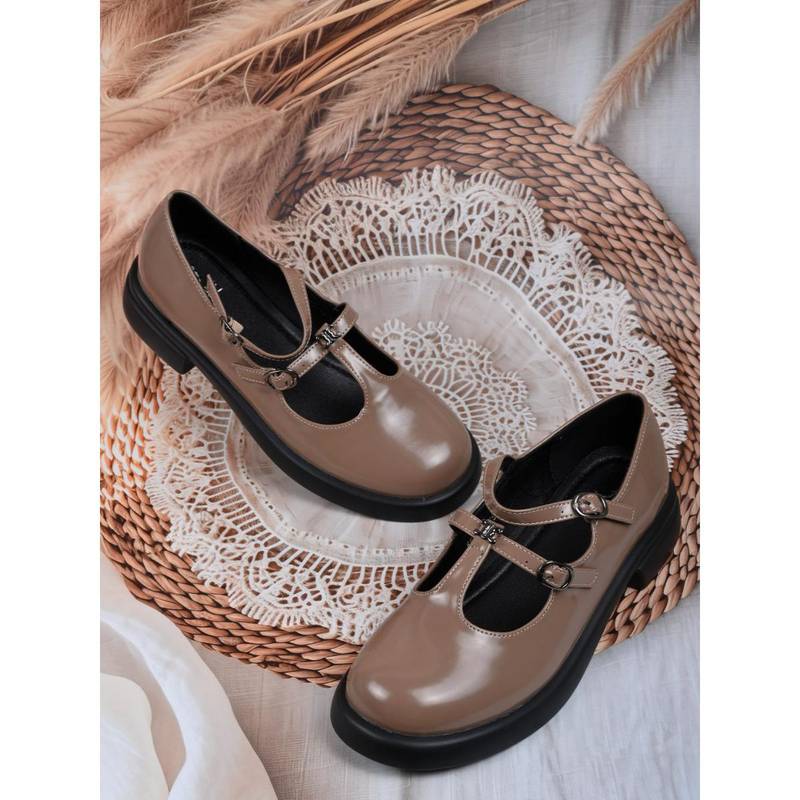 Jove Women Khaki Solid Mary Jane Ballerinas Khaki (EURO 38)