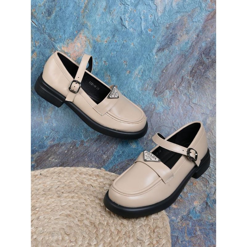 Jove Women Beige Solid Mary Jane Ballerinas Beige (EURO 36)