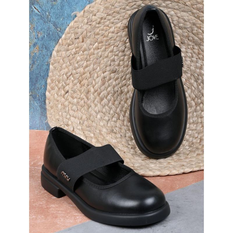 Jove Women Black Solid Mary Jane Ballerinas Black (EURO 38)