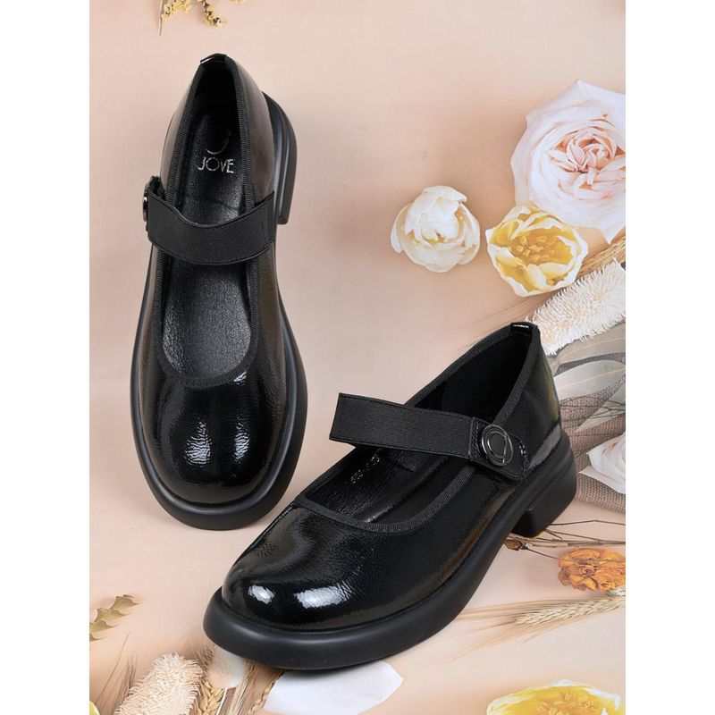 Jove Women Black Solid Mary Jane Ballerinas Black (EURO 36)