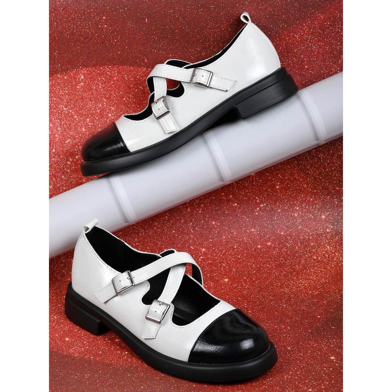 Jove Women White Colourblocked Mary Jane Ballerinas White (EURO 36)