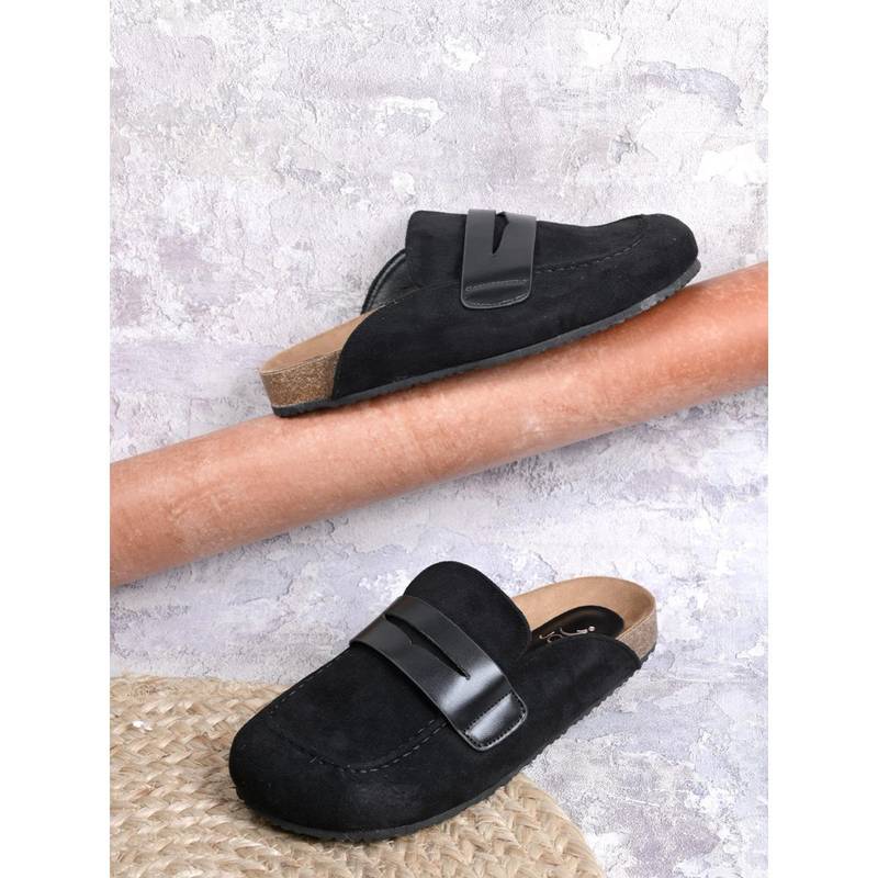 Jove Women Black Solid Mules Black (EURO 37)