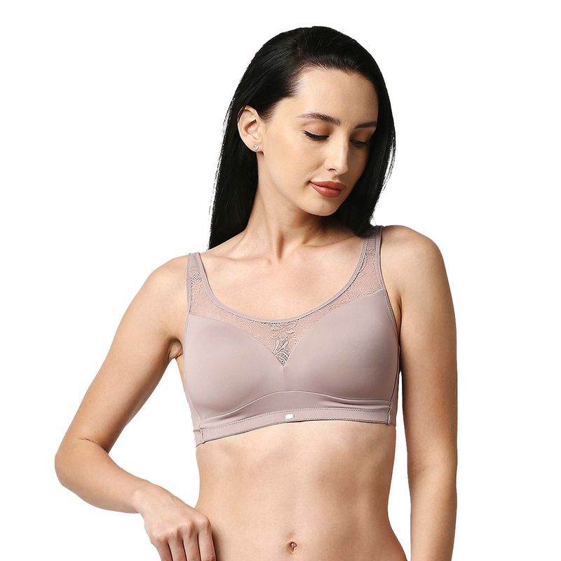 SOIE Full Coverage Padded Non Wired Lace Detail Cami Bra-Bark (42C)