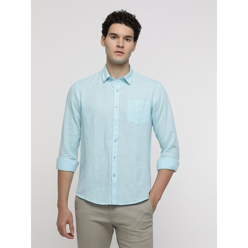 Crocodile Light Blue Cotton Linen Textured Shirt (42)