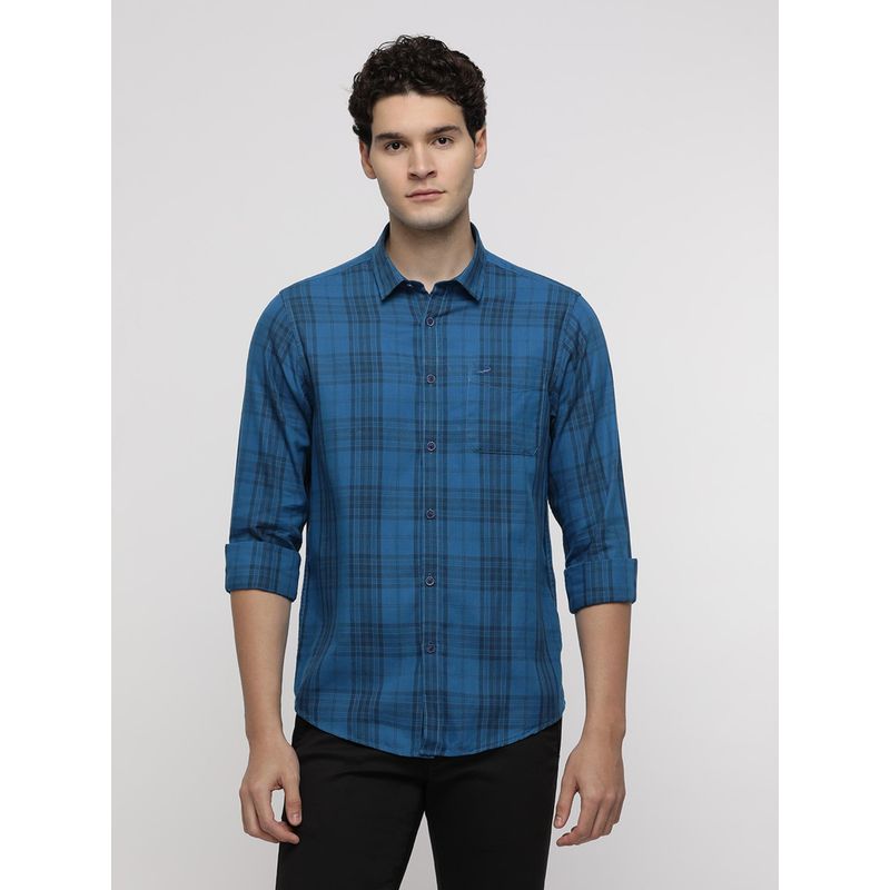 Crocodile Blue Cotton Plaid Shirt (44)