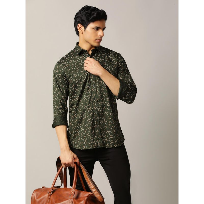 JadeBlue Semi Formal Shirt Pure Cotton Printed Design In Olive Green (40)