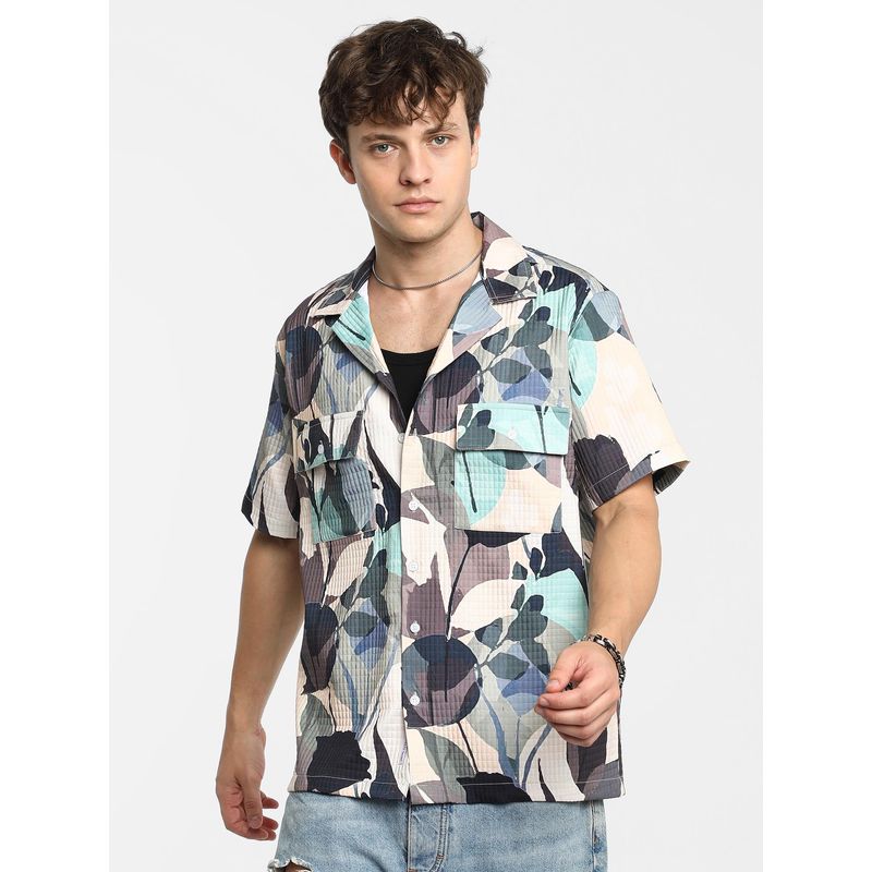 Campus Sutra Men Multicolour Artistic Bloom Oversized Shirt (S)