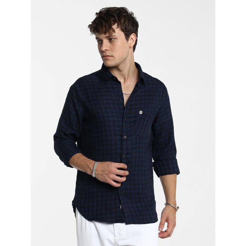 Campus Sutra Men Indigo Blue Gingham Check Shirt (XL)
