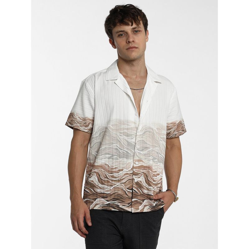 Campus Sutra Men Ivory White and Tan Brown Desert Ombre Shirt (S)