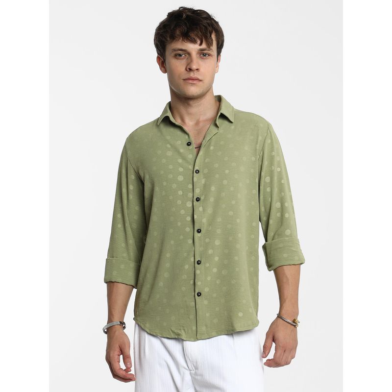 CAHOOT Men Pistachio Green Polka Dot Shirt (M)