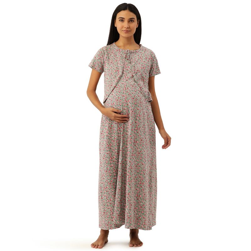 Nejo Feeding-Nursing Maternity Full Length Night Dress - Grey (S)