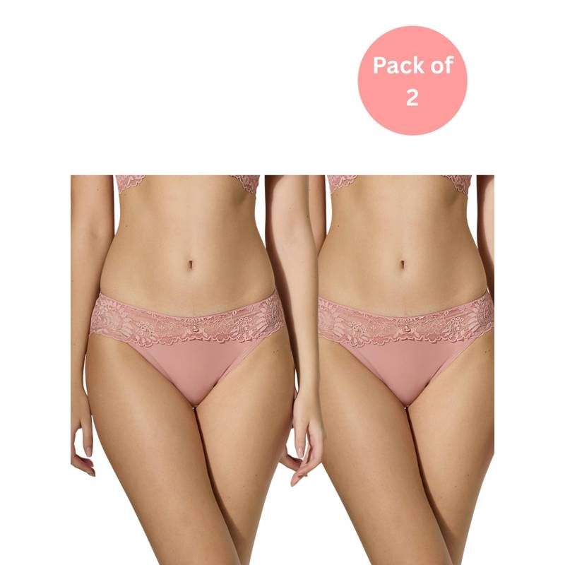 bodyline Pink Sutton Polyamide Satin Lace Panty (Pack of 2) (L)