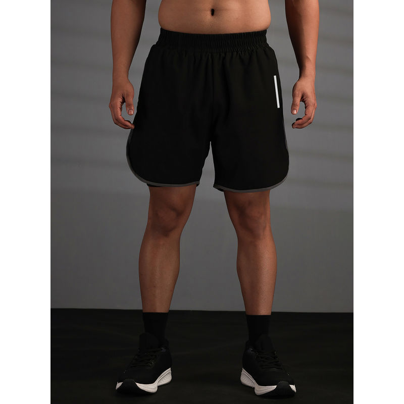 CHKOKKO Black Solid Polyester Regular Shorts (S)