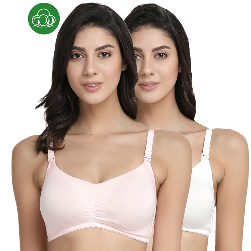 Inner Sense Organic Antimicrobial Soft Feeding Bra with Removable Pads Pack of 2 - Multi-Color (32C)