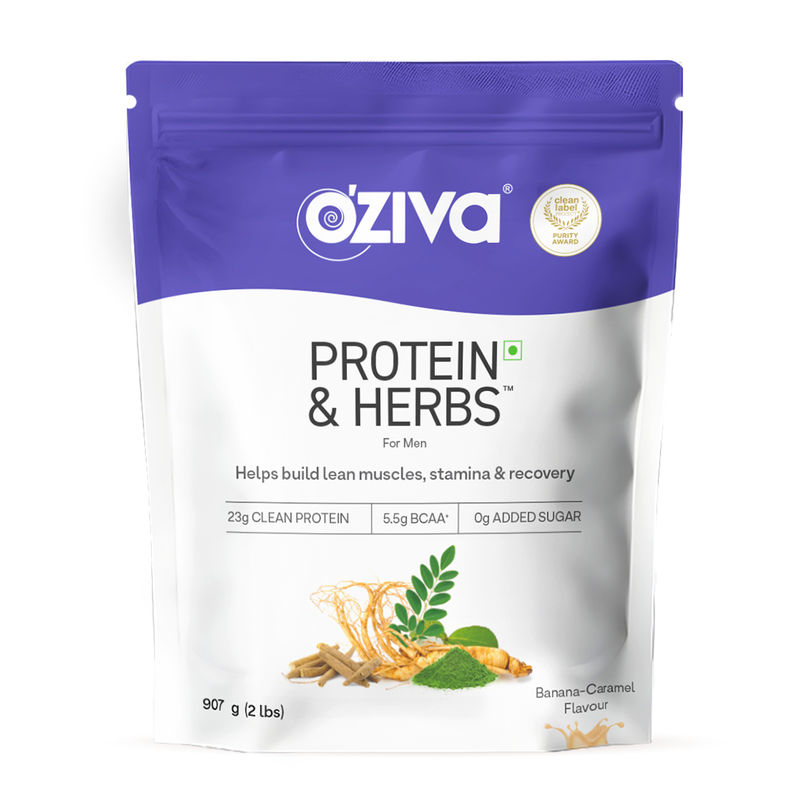 Oziva Protein & Herbs For Men, For Lean Muscle, Better Stamina and Recovery, Banana Caramel