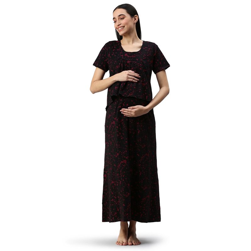 Nejo Feeding - Nursing Maternity Full Length Night Dress - Black (S)
