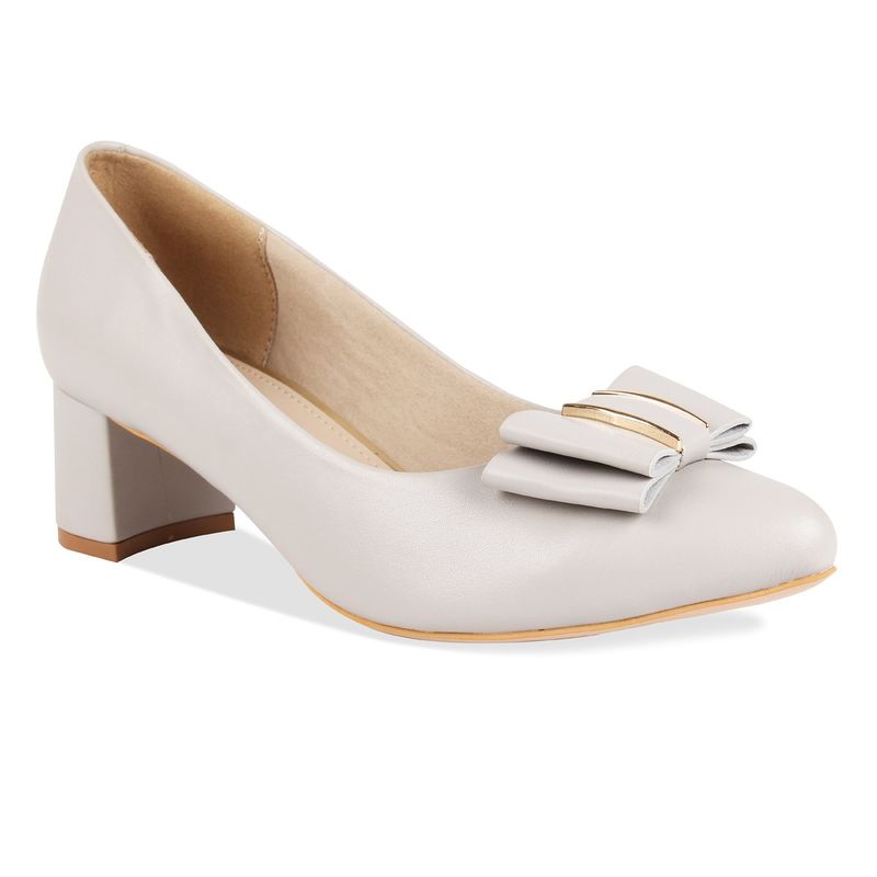 ROCIA By Regal Women Solids Grey Block Heel Pump With Bow Embellishment (EURO 40)