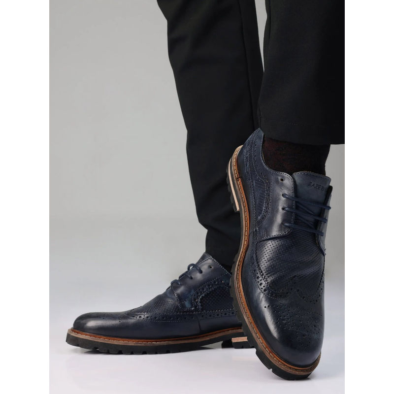 Rare Rabbit Brox Navy Blue Genuine Leather Brogues (UK 7)