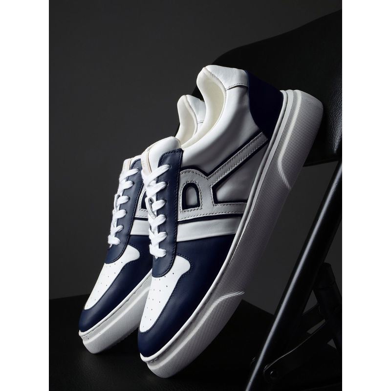 Rare Rabbit Cygnus Pro-Lq White-Navy Genuine Leather Sneaker (UK 9)