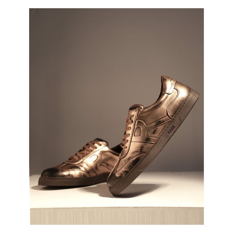 Rare Rabbit Mercure Metallic Gold Genuine Leather Sneaker (UK 9)