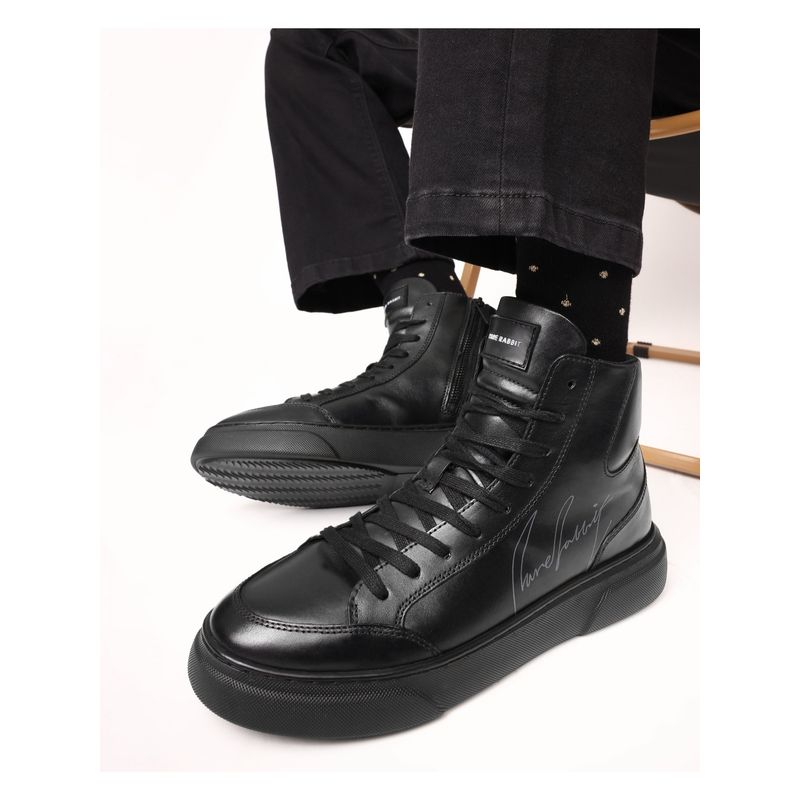 Rare Rabbit Panzer Primary Black Genuine Leather Sneaker (UK 8)