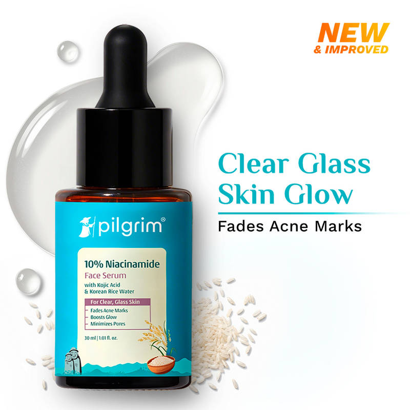 Pilgrim 10% Niacinamide with Kojic Acid & Korean Rice Water Face Serum For Clear Glass Skin Glow