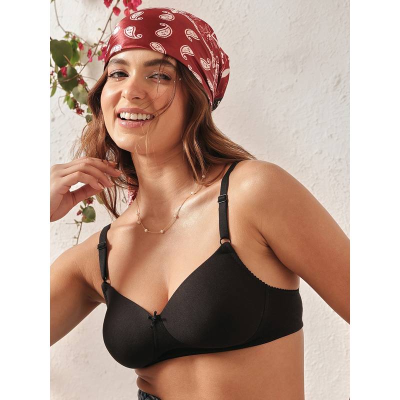 Clovia Cotton Rich Solid Padded Full Cup Wire Free T-shirt Bra - Black (32B)