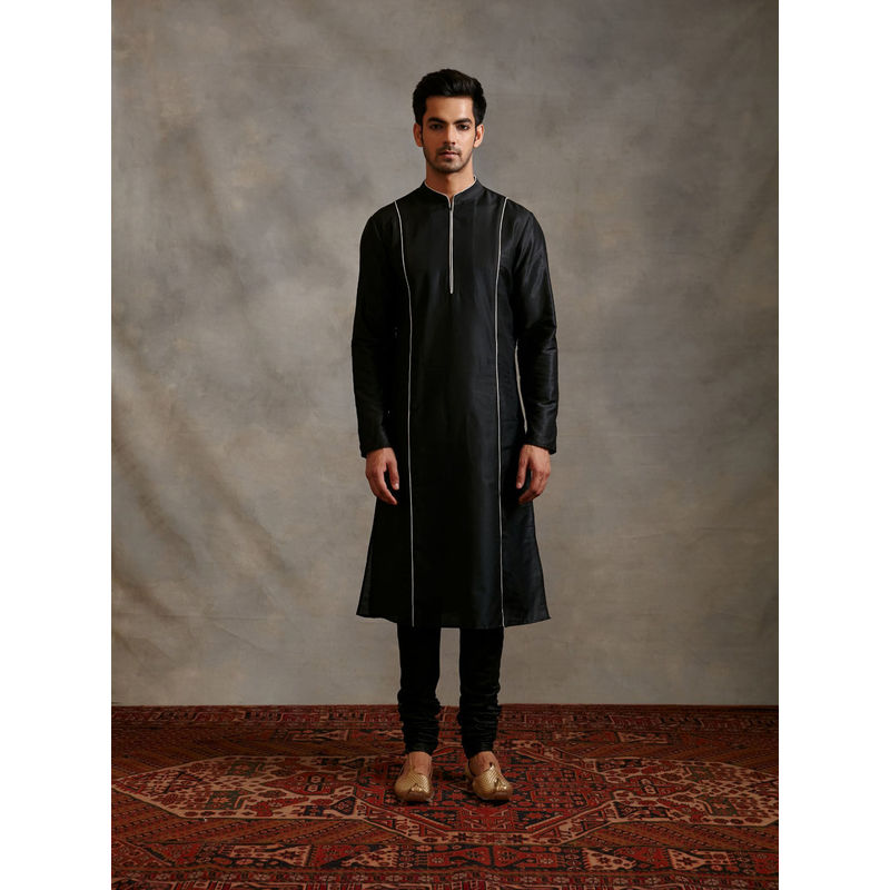 Abhishti Banarasi Straight Kurta with Contrasting Detail Metallic Black (L)