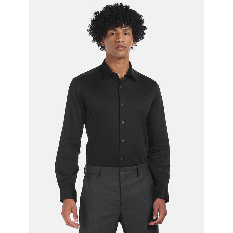 Arrow Newyork Men Black French Placket Cotton Solid Formal Shirt (42)