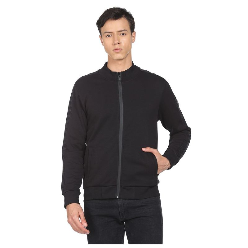 Arrow Newyork Men Black High Neck Zip Up Sweatshirt (M)