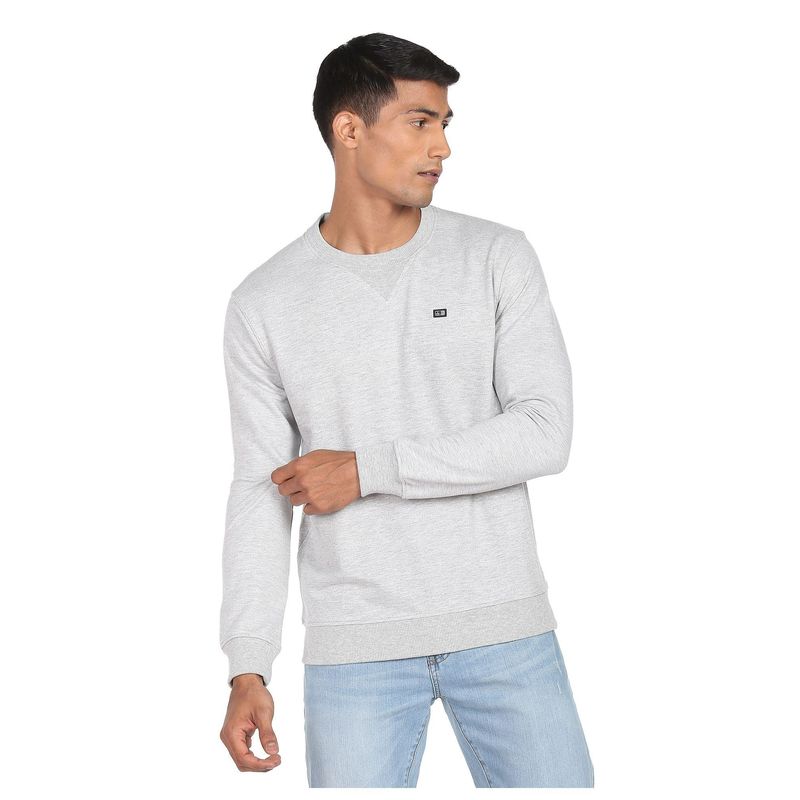 Arrow Sports Men Light Grey Crew Neck Heathered Sweatshirt (M)