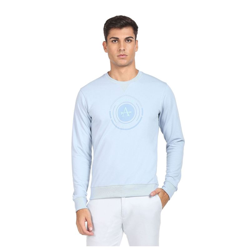 Arrow Sports Men Light Blue Crew Neck Printed Logo Sweatshirt (XL)