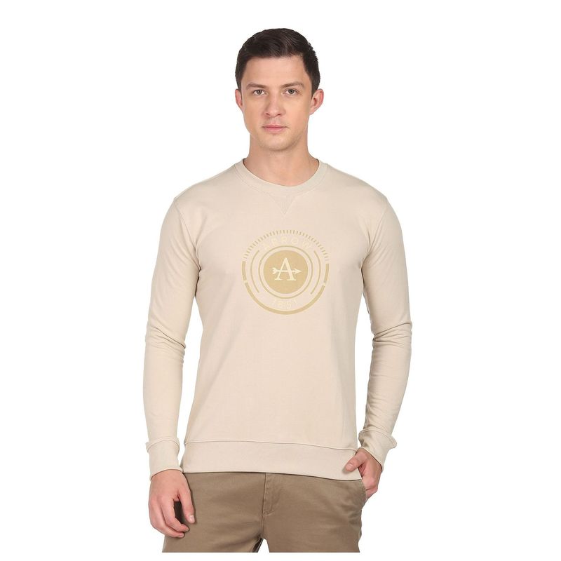 Arrow Sports Men Beige Crew Neck Printed Sweatshirt (L)