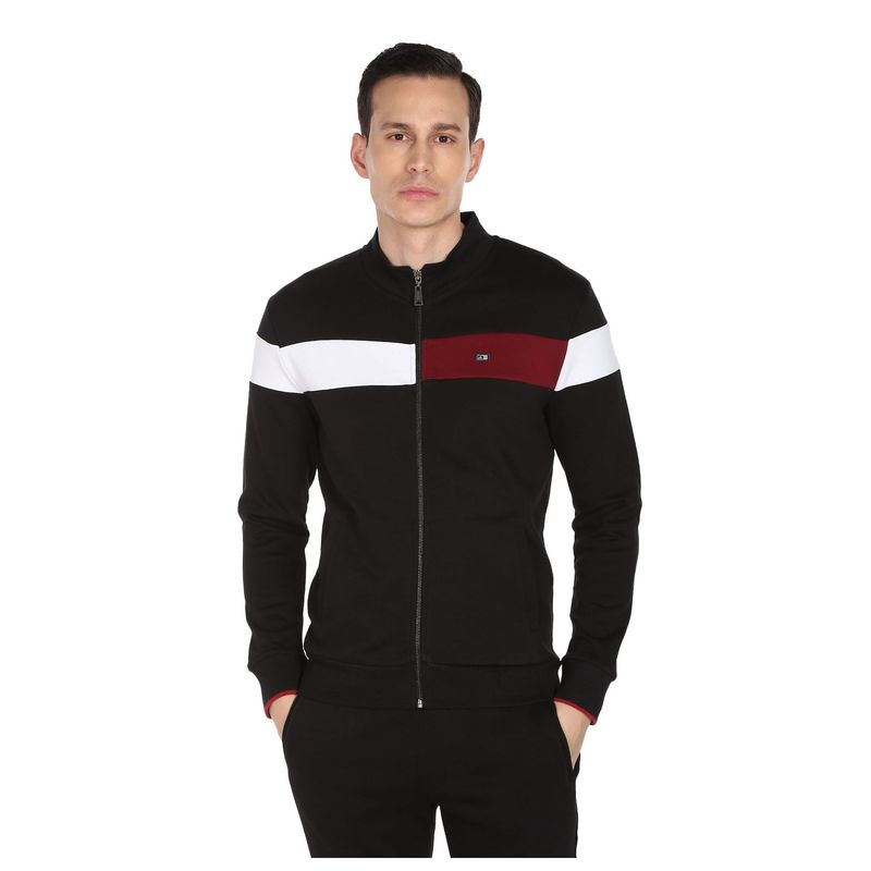 Arrow Sports Men Black High Neck Colour Block Sweatshirt (S)