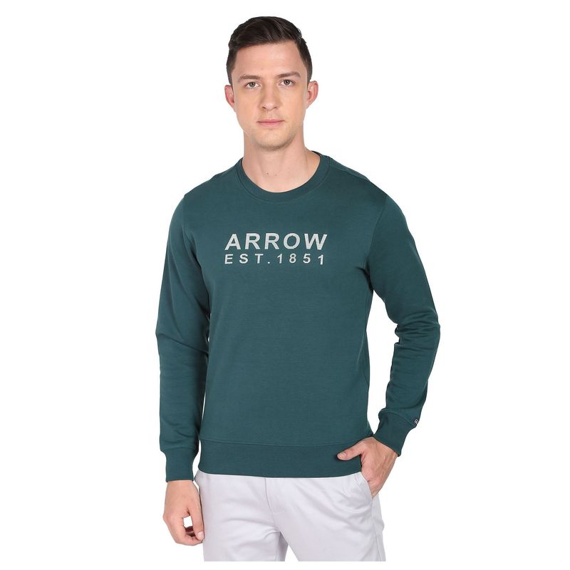 Arrow Sports Men Dark Green Crew Neck Brand Print Sweatshirt (L)