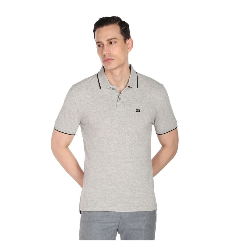 Arrow Sports Men Light Grey Solid Pique Knit Polo T-Shirt (L)