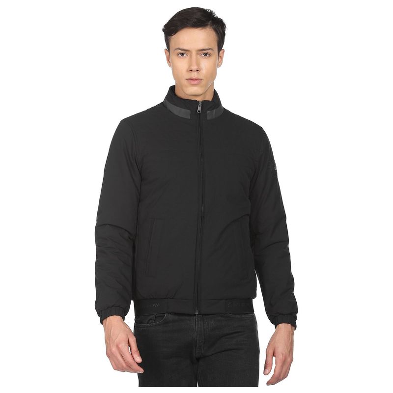 Arrow Sports Men Black High Neck Water Repellent Quilted Jacket (M)