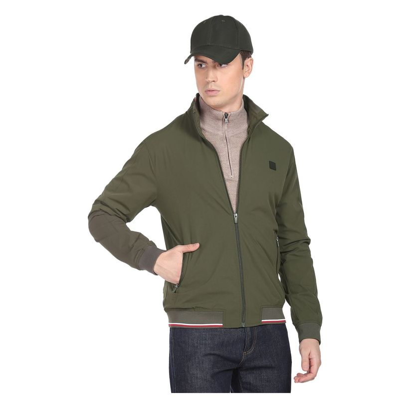 Arrow Sports Men Olive Solid High Neck Casual Jacket (M)